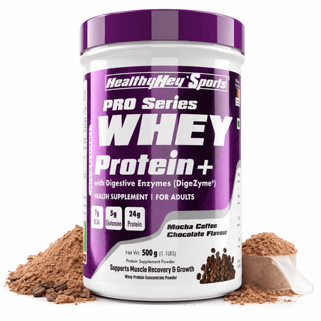 HealthyHey Nutrition Powder 500g / Mocha Coffee Chocolate Whey Protein Concentrate - 80% Protein with Digestive Enzymes