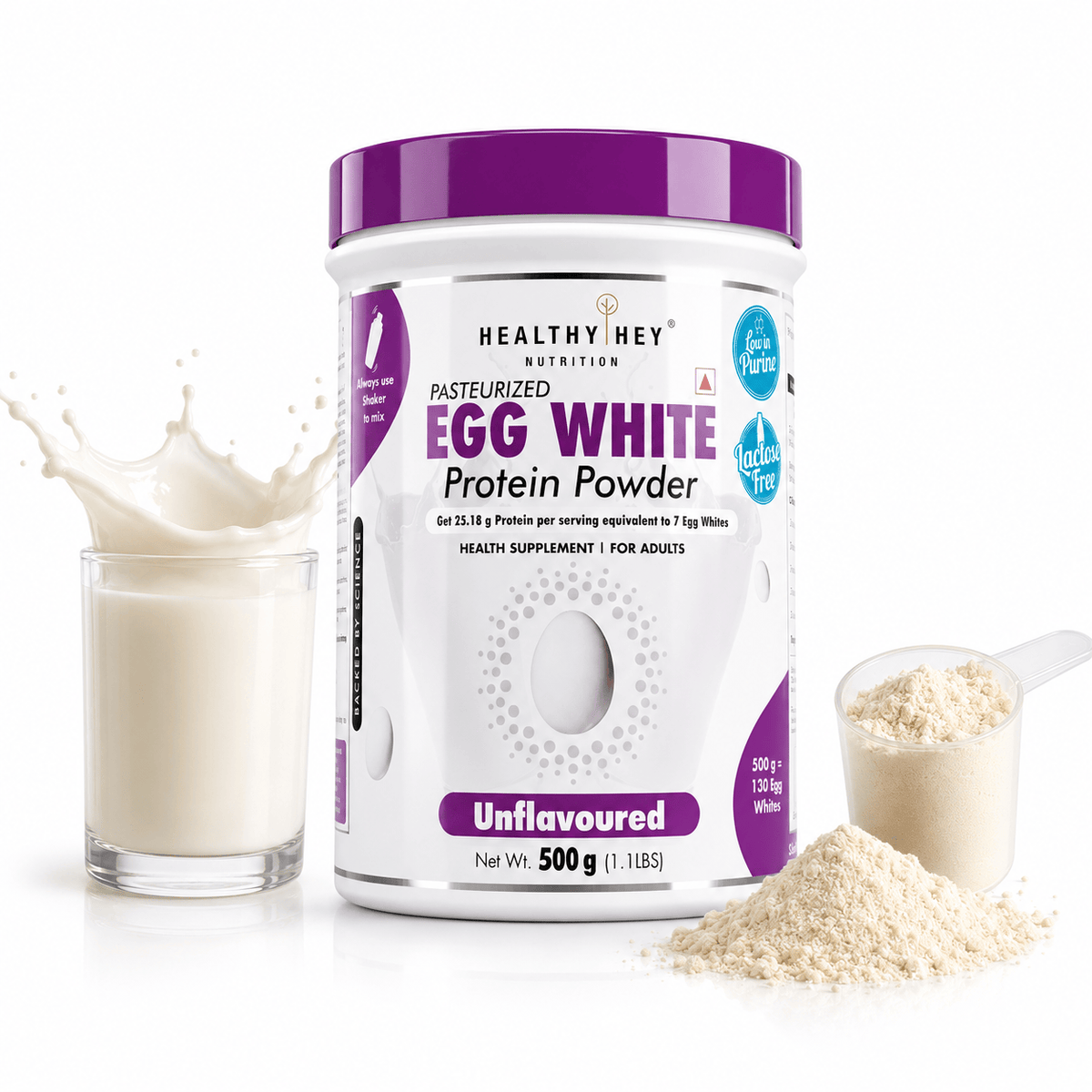 HealthyHey Nutrition Powder 500g / Unflavoured 100% Egg White Protein Low in Purine - Instant Mix - 80% Protein - Non GMO & Lactose Free