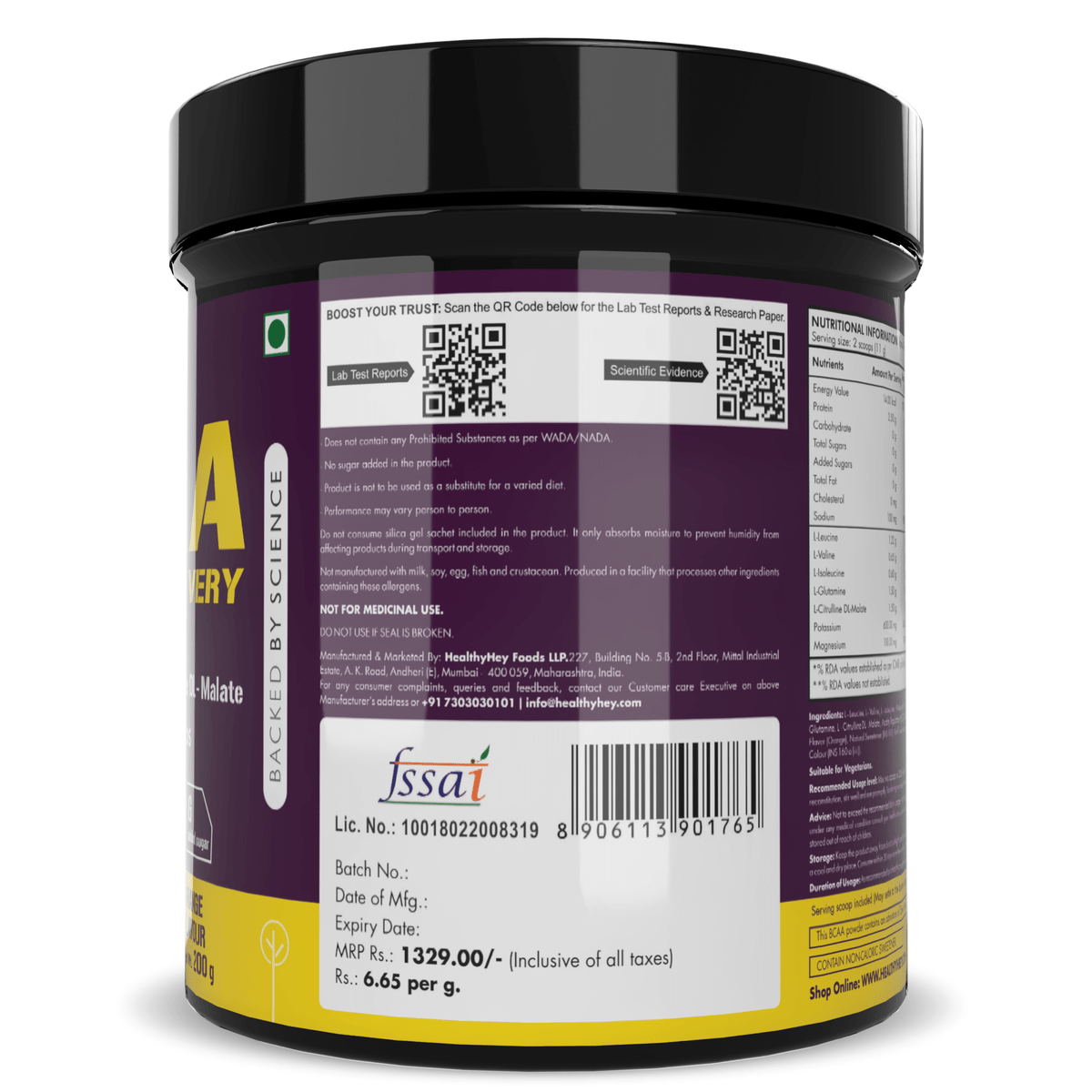HealthyHey Nutrition Powder BCAA Powder 2:1:1, Branched Chain Amino Acids, BCAAs, Tangy Orange, 41 Servings (Tangy Orange, 250 g)