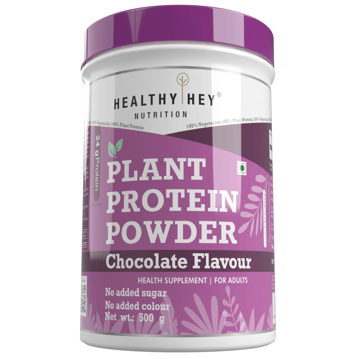 HealthyHey Nutrition Powder Chocolate / 500 g (Pack of 1) Plant Protein Powder, Protein - Low Net Carbs, Non Dairy, Gluten Free, Lactose Free, No Sugar Added, Soy Free, Non-GMO