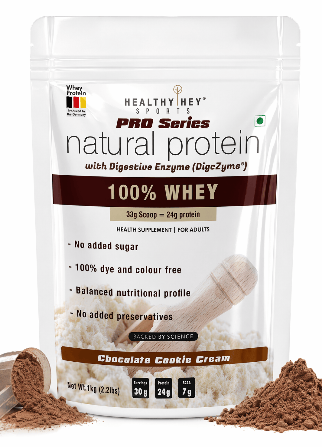HealthyHey Nutrition Powder Chocolate Cookie Cream Whey Protein Concentrate - 80% Protein with Digestive Enzymes