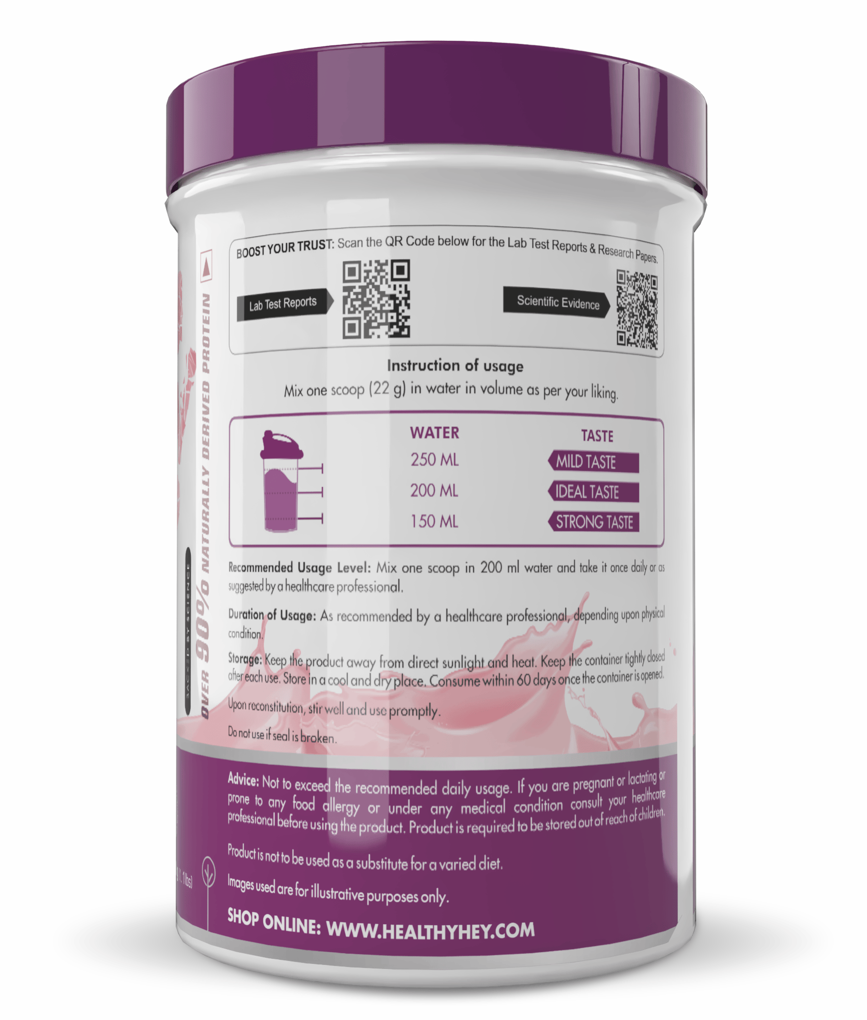 HealthyHey Nutrition Powder Collagen Peptides with ISO Whey Protein - 7g EAA, 2.5g BCAA - Strawberry, 500g