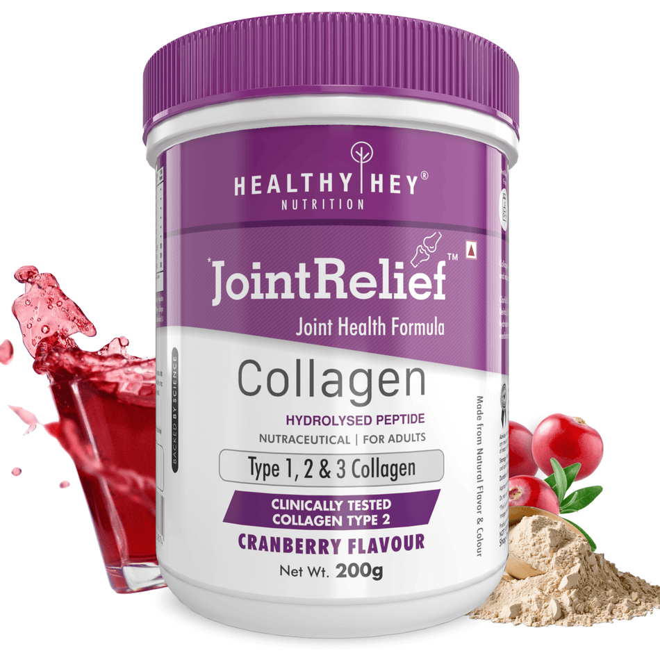 HealthyHey Nutrition Powder Cranberry JointRelief Collagen Peptide Type 1, 2 & 3 - Support Joint and Cartilage Health - 200g Powder