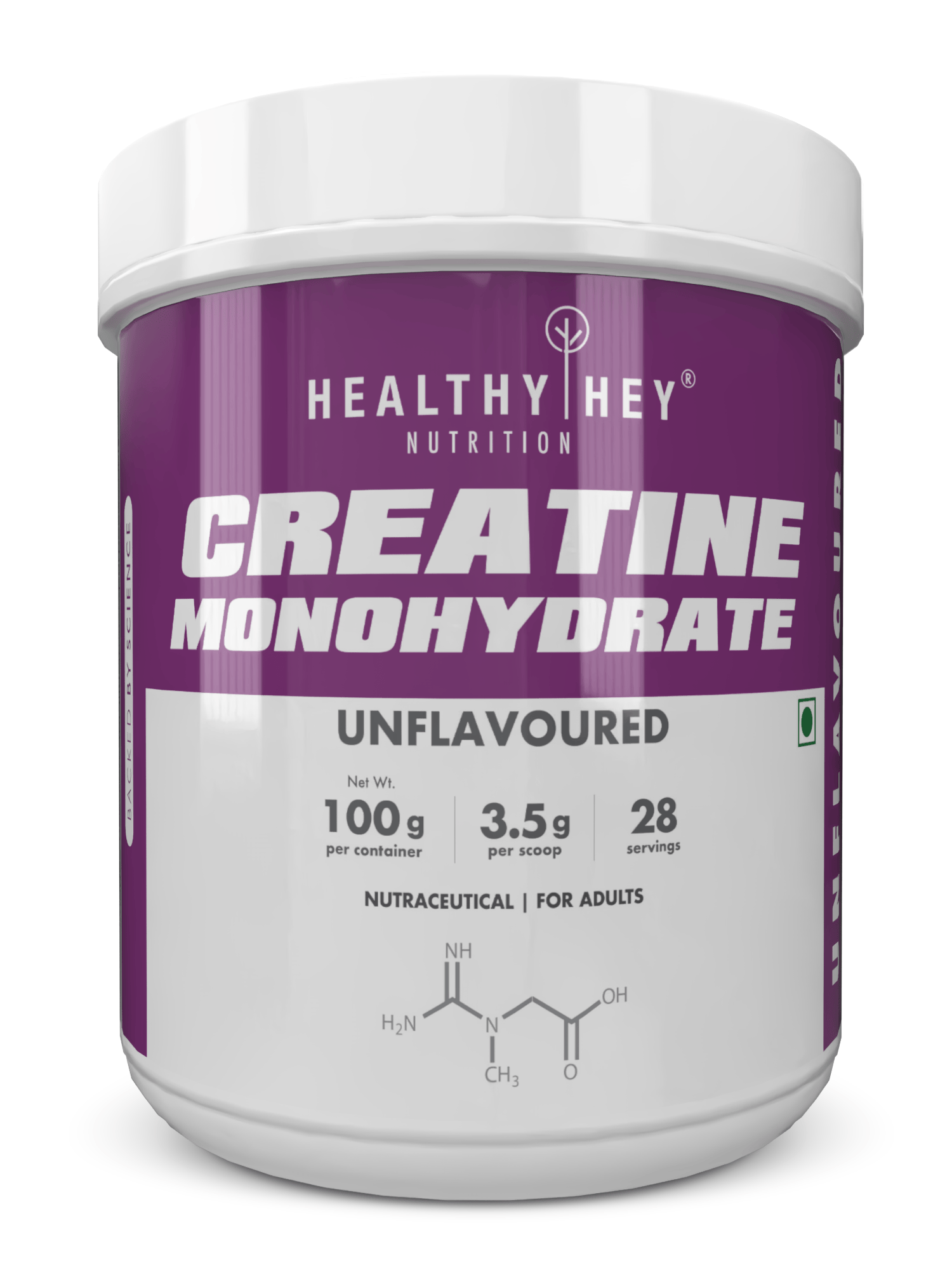HealthyHey Nutrition Powder Creatine Monohydrate for Muscle Building & Performance - 33 Servings (Unflavoured, 100g Powder)