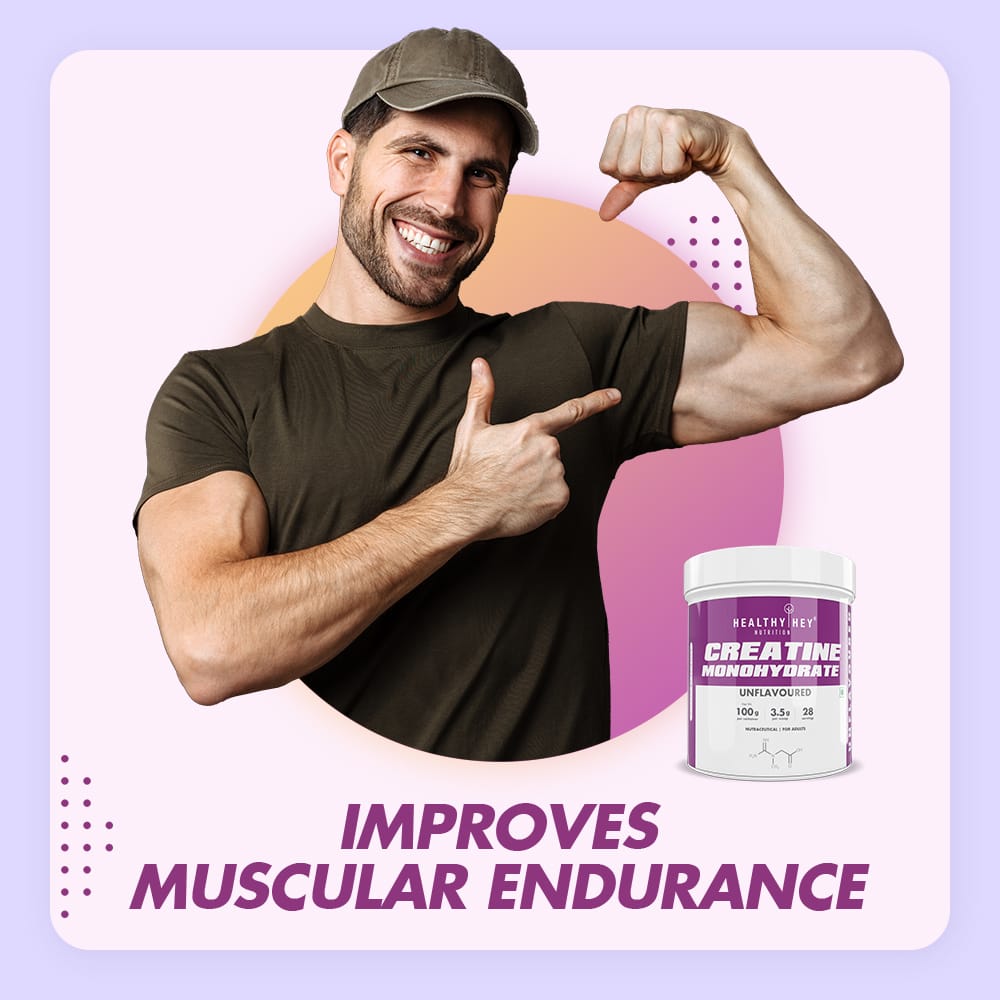 HealthyHey Nutrition Powder Creatine Monohydrate for Muscle Building & Performance - 33 Servings (Unflavoured, 100g Powder)