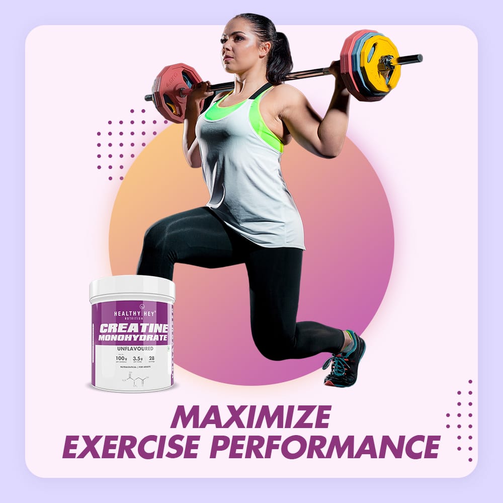 HealthyHey Nutrition Powder Creatine Monohydrate for Muscle Building & Performance - 33 Servings (Unflavoured, 100g Powder)