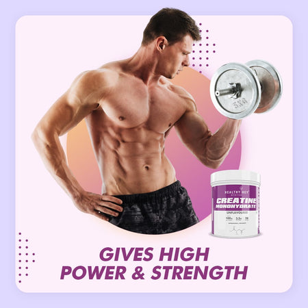 HealthyHey Nutrition Powder Creatine Monohydrate for Muscle Building & Performance - 33 Servings (Unflavoured, 100g Powder)