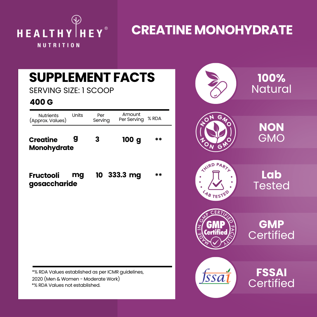 HealthyHey Nutrition Powder Creatine Monohydrate, May Improve exercise performance - Premium Quality - For Muscle Growth