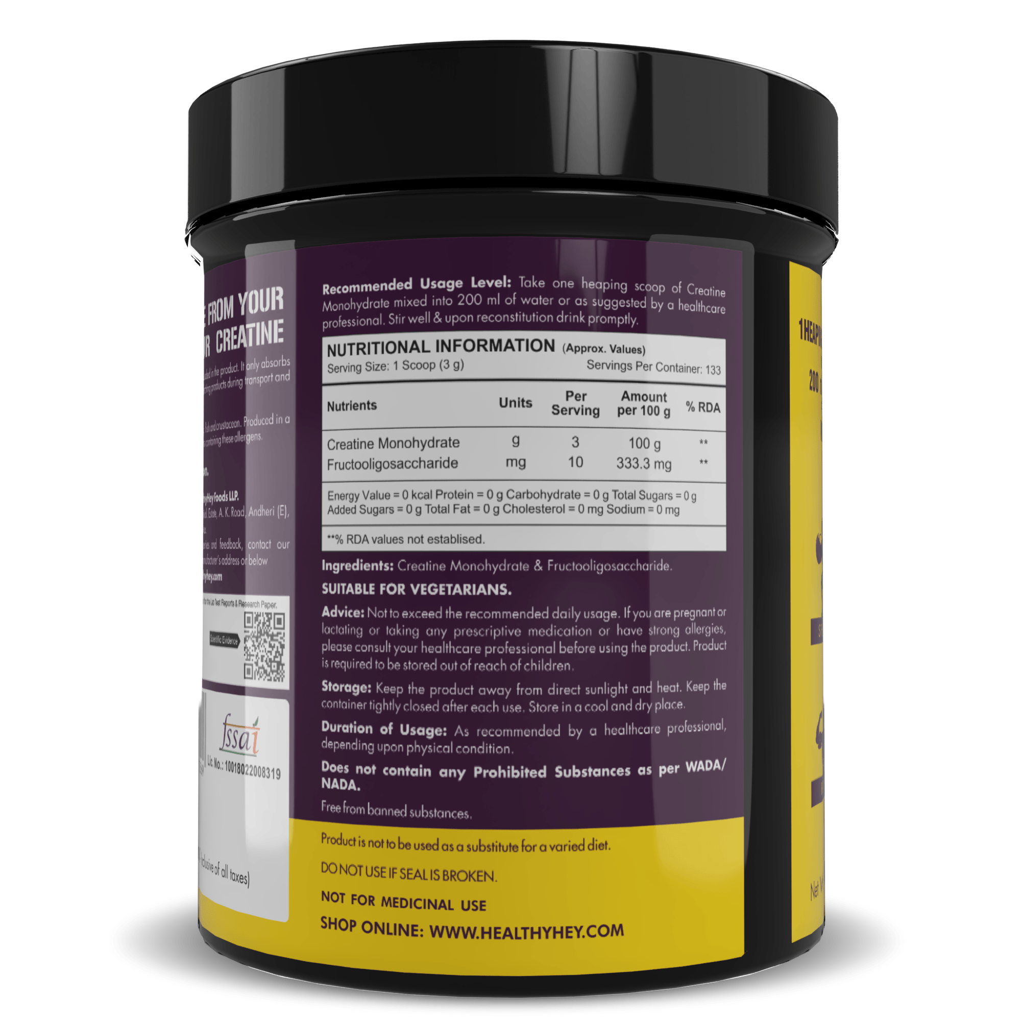 HealthyHey Nutrition Powder Creatine Monohydrate, May Improve exercise performance - Premium Quality - For Muscle Growth