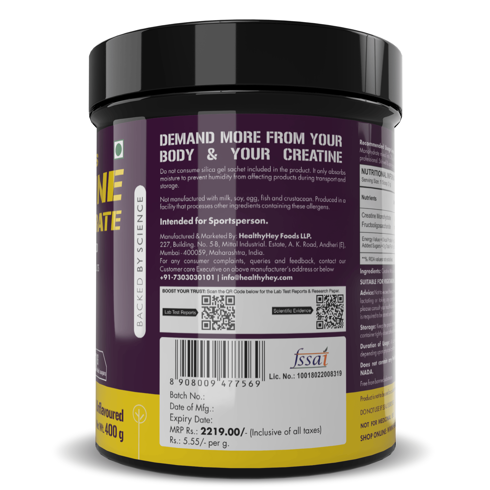 HealthyHey Nutrition Powder Creatine Monohydrate, May Improve exercise performance - Premium Quality - For Muscle Growth