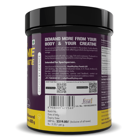 HealthyHey Nutrition Powder Creatine Monohydrate, May Improve exercise performance - Premium Quality - For Muscle Growth