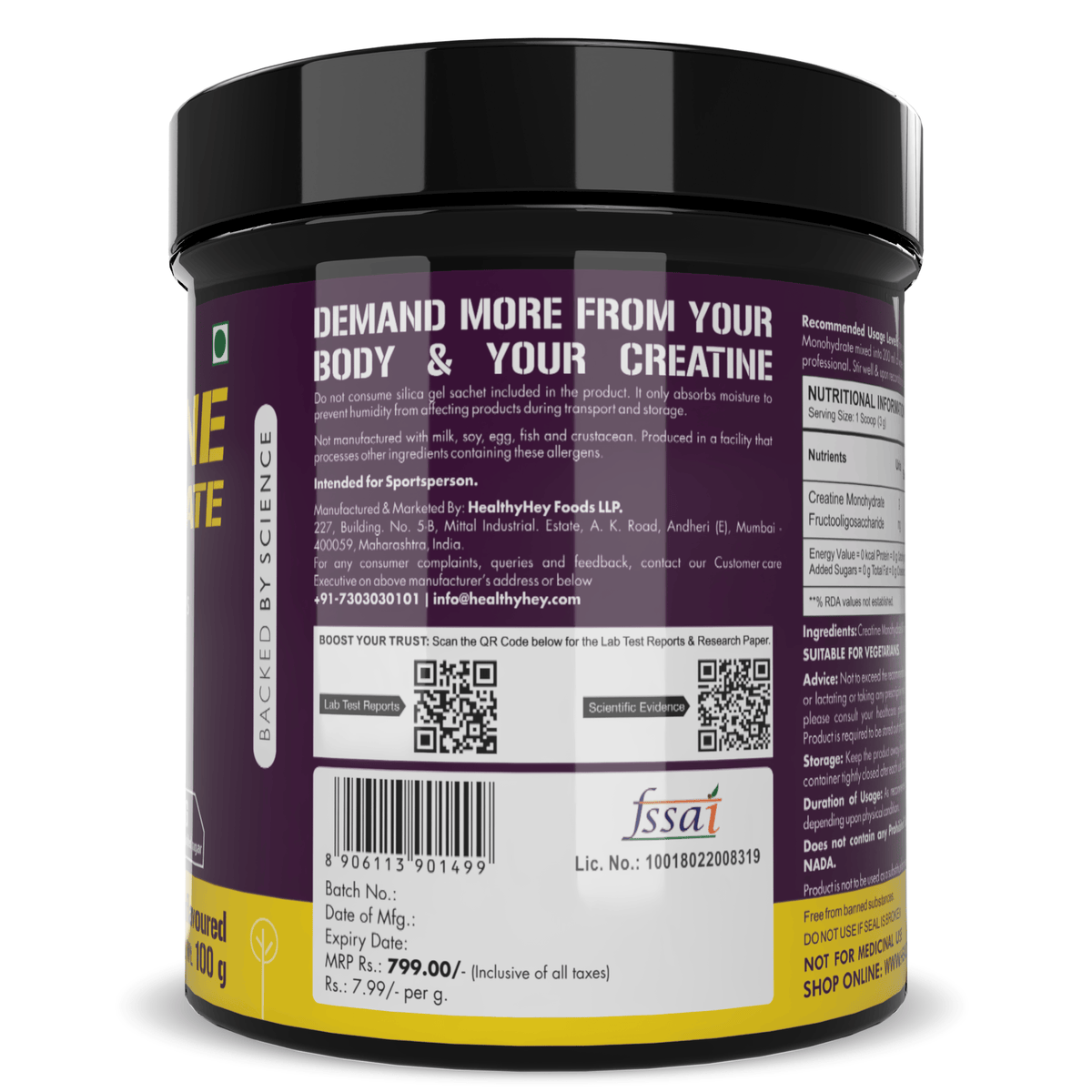 HealthyHey Nutrition Powder Creatine Monohydrate, May Improve exercise performance - Premium Quality - For Muscle Growth