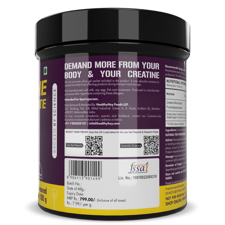 HealthyHey Nutrition Powder Creatine Monohydrate, May Improve exercise performance - Premium Quality - For Muscle Growth