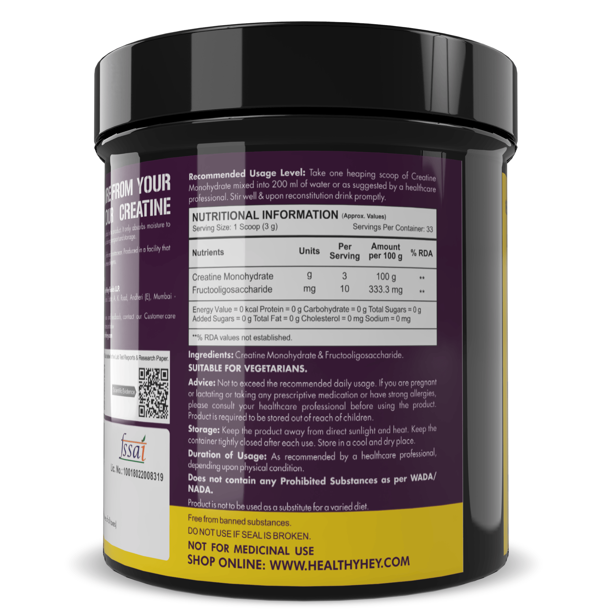 HealthyHey Nutrition Powder Creatine Monohydrate, May Improve exercise performance - Premium Quality - For Muscle Growth