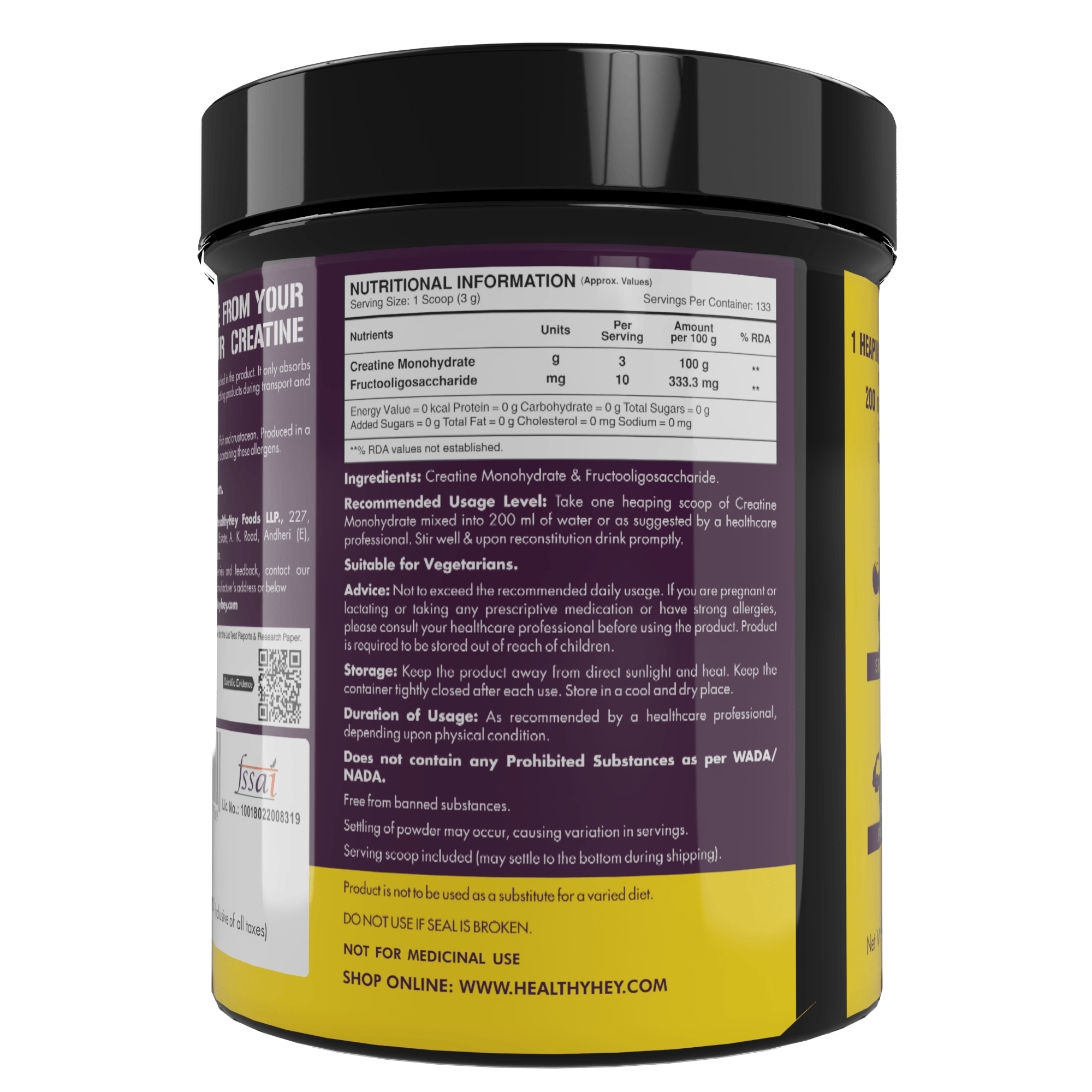 HealthyHey Nutrition Powder Creatine Monohydrate, May Improve exercise performance - Premium Quality - For Muscle Growth