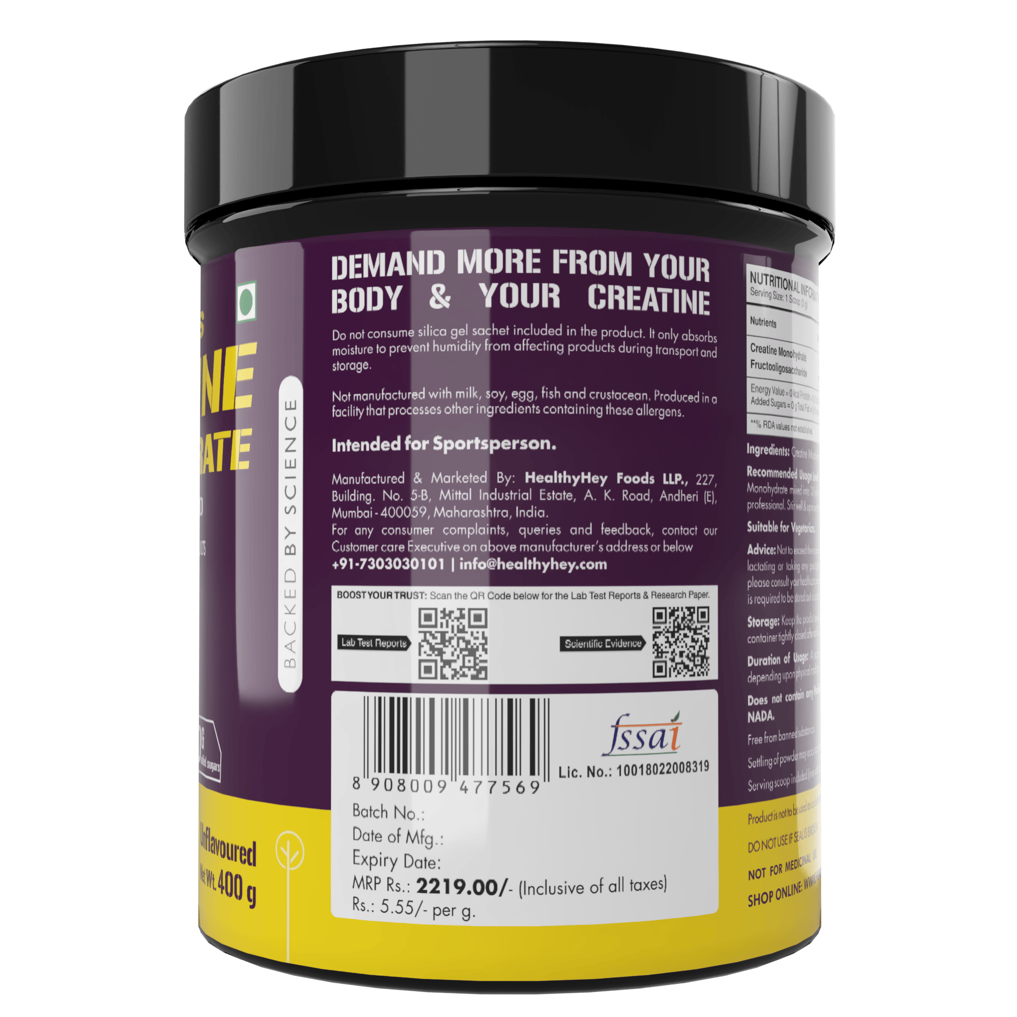 HealthyHey Nutrition Powder Creatine Monohydrate, May Improve exercise performance - Premium Quality - For Muscle Growth