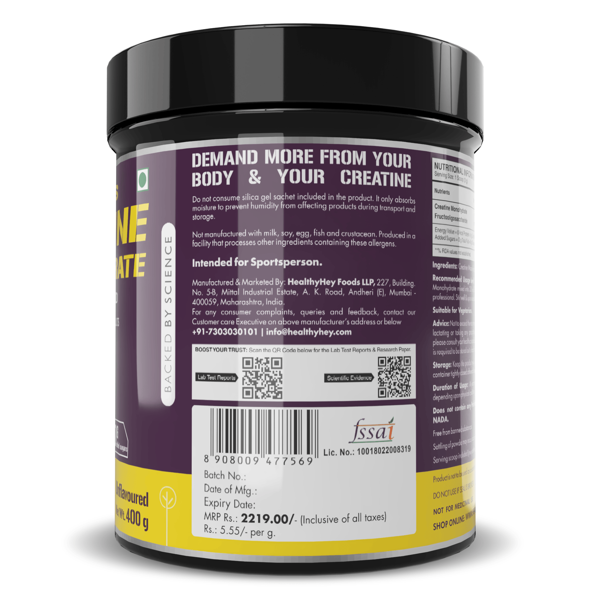 HealthyHey Nutrition Powder Creatine Monohydrate, May Improve exercise performance - Premium Quality - For Muscle Growth