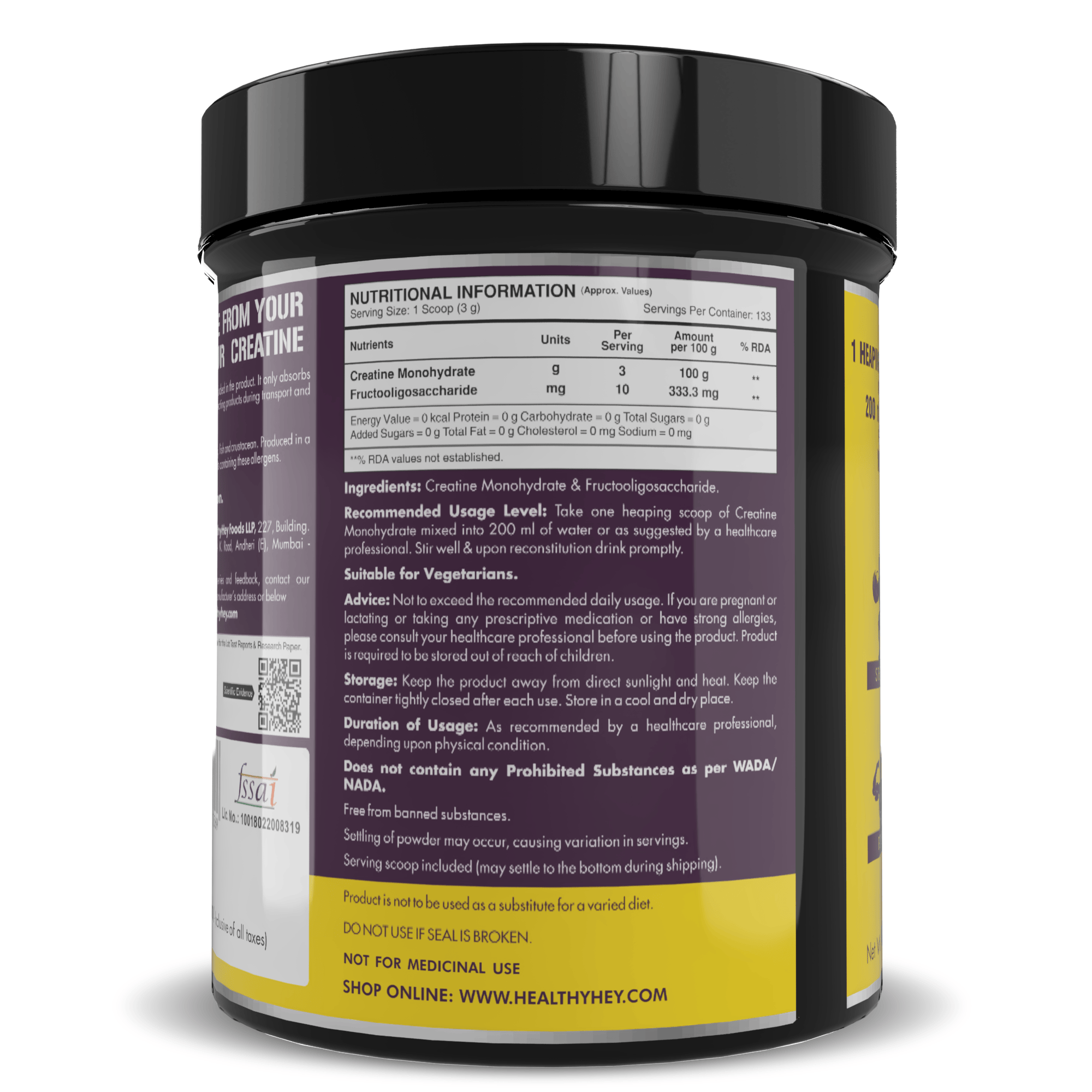 HealthyHey Nutrition Powder Creatine Monohydrate, May Improve exercise performance - Premium Quality - For Muscle Growth