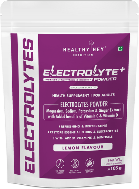 HealthyHey Nutrition Powder Lemon Electrolyte Powder, Natural Lemon Flavor - Hydration Drink Mix Supplement with Ginger Extract - Boost Energy - NO Maltodextrin Sugar - 15 Servings