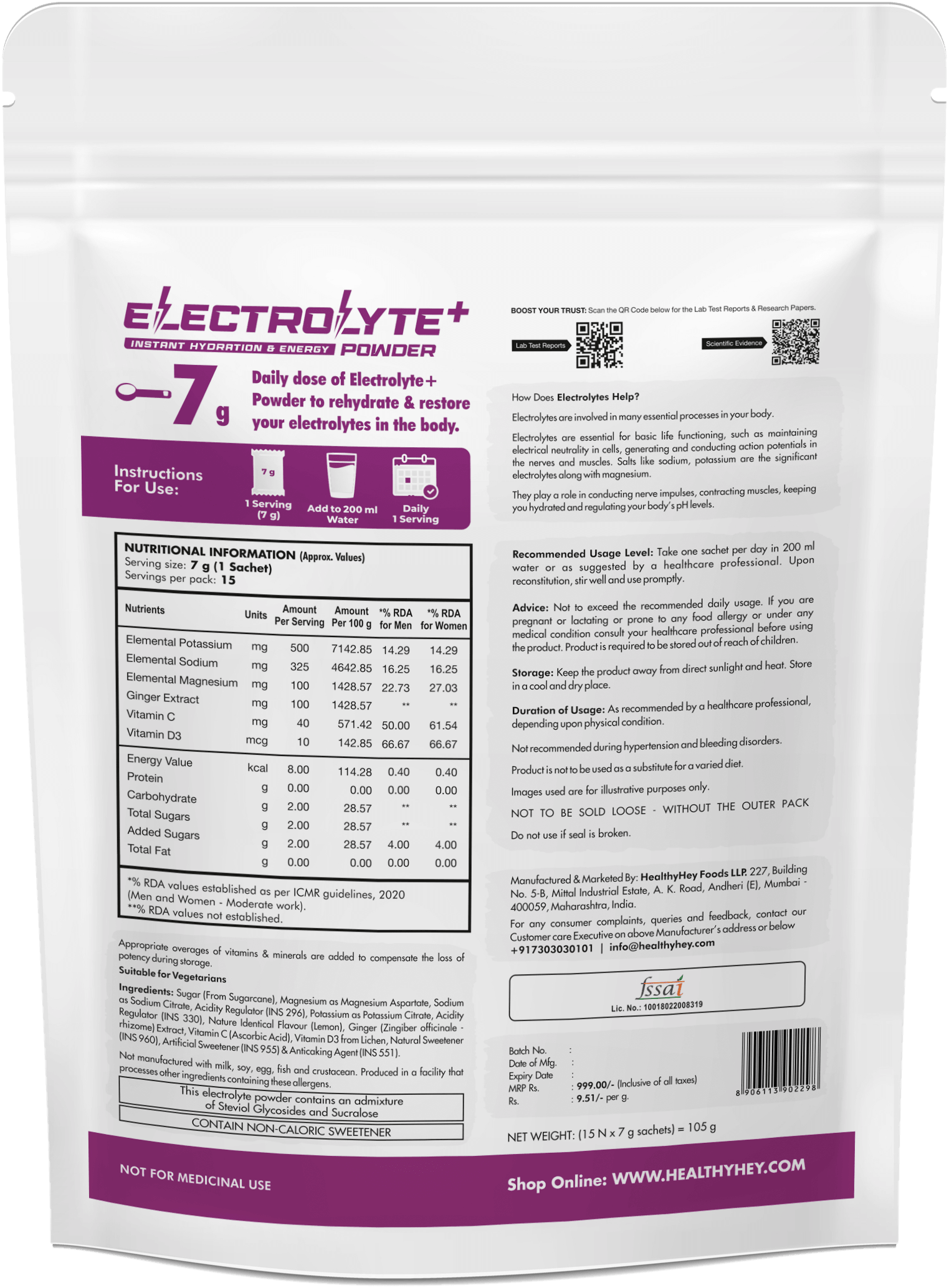 VITALYTE Electrolytes Powder Drink Mix - Lemon, Energy Boost & Recovery, Hydration, All Natural