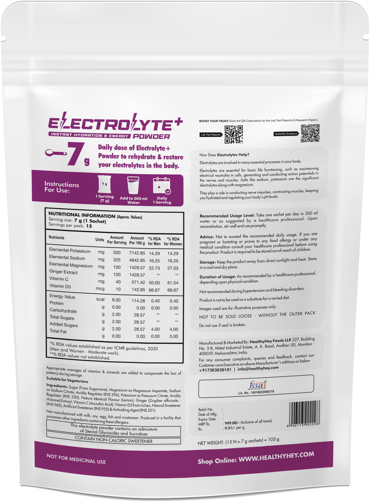 HealthyHey Nutrition Powder Electrolyte Powder, Natural Lemon Flavor - Hydration Drink Mix Supplement with Ginger Extract - Boost Energy - NO Maltodextrin Sugar - 15 Servings