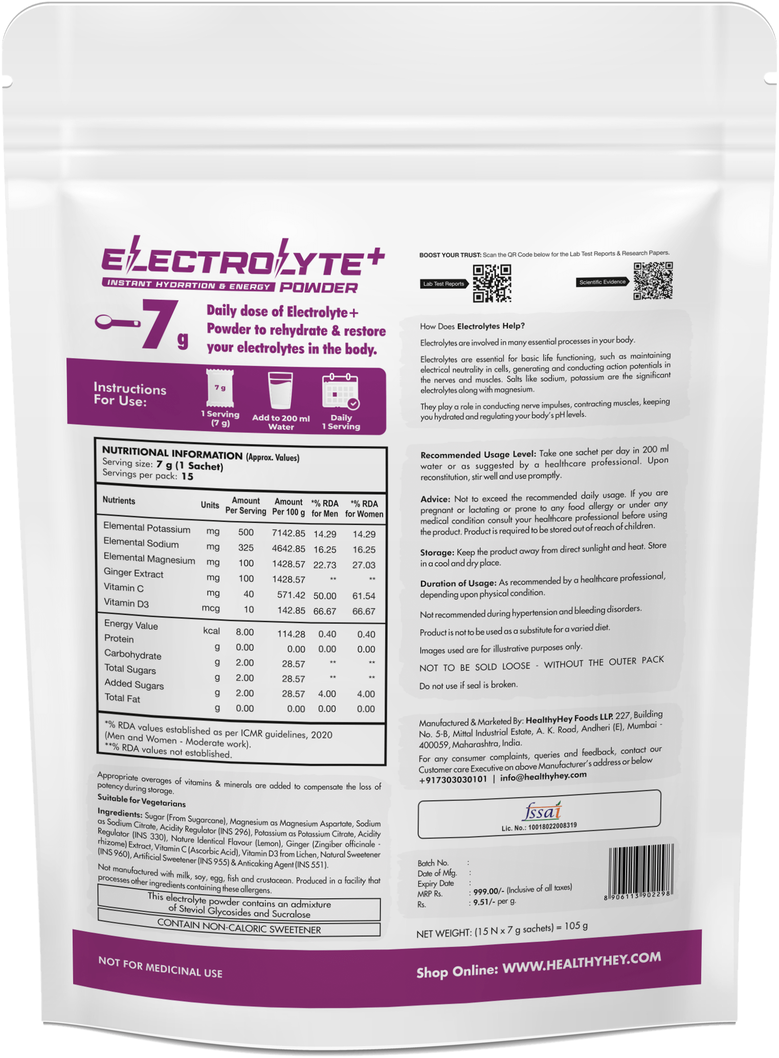 HealthyHey Nutrition Powder Electrolyte Powder, Natural Lemon Flavor - Hydration Drink Mix Supplement with Ginger Extract - Boost Energy - NO Maltodextrin Sugar - 15 Servings