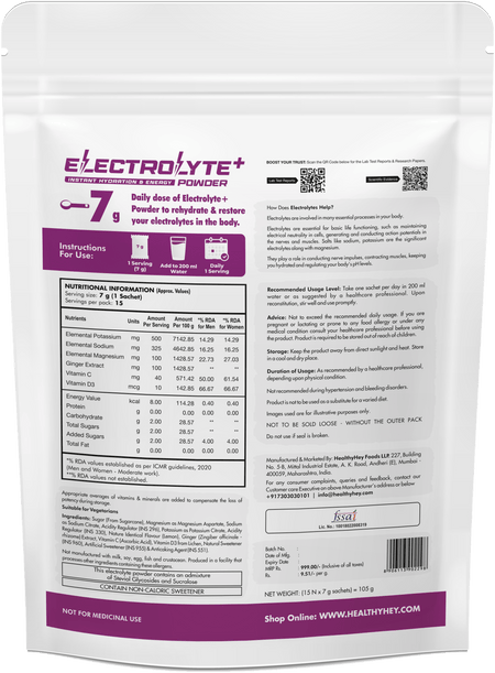 HealthyHey Nutrition Powder Electrolyte Powder, Natural Lemon Flavor - Hydration Drink Mix Supplement with Ginger Extract - Boost Energy - NO Maltodextrin Sugar - 15 Servings