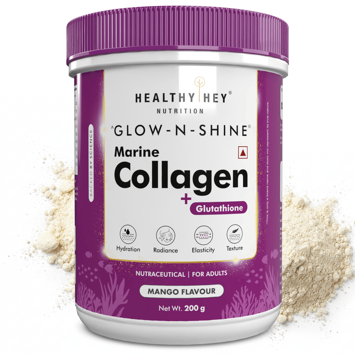 HealthyHey Nutrition Powder Glow-n-Shine® Marine Collagen + Glutathione - Mango Flavour - 200g