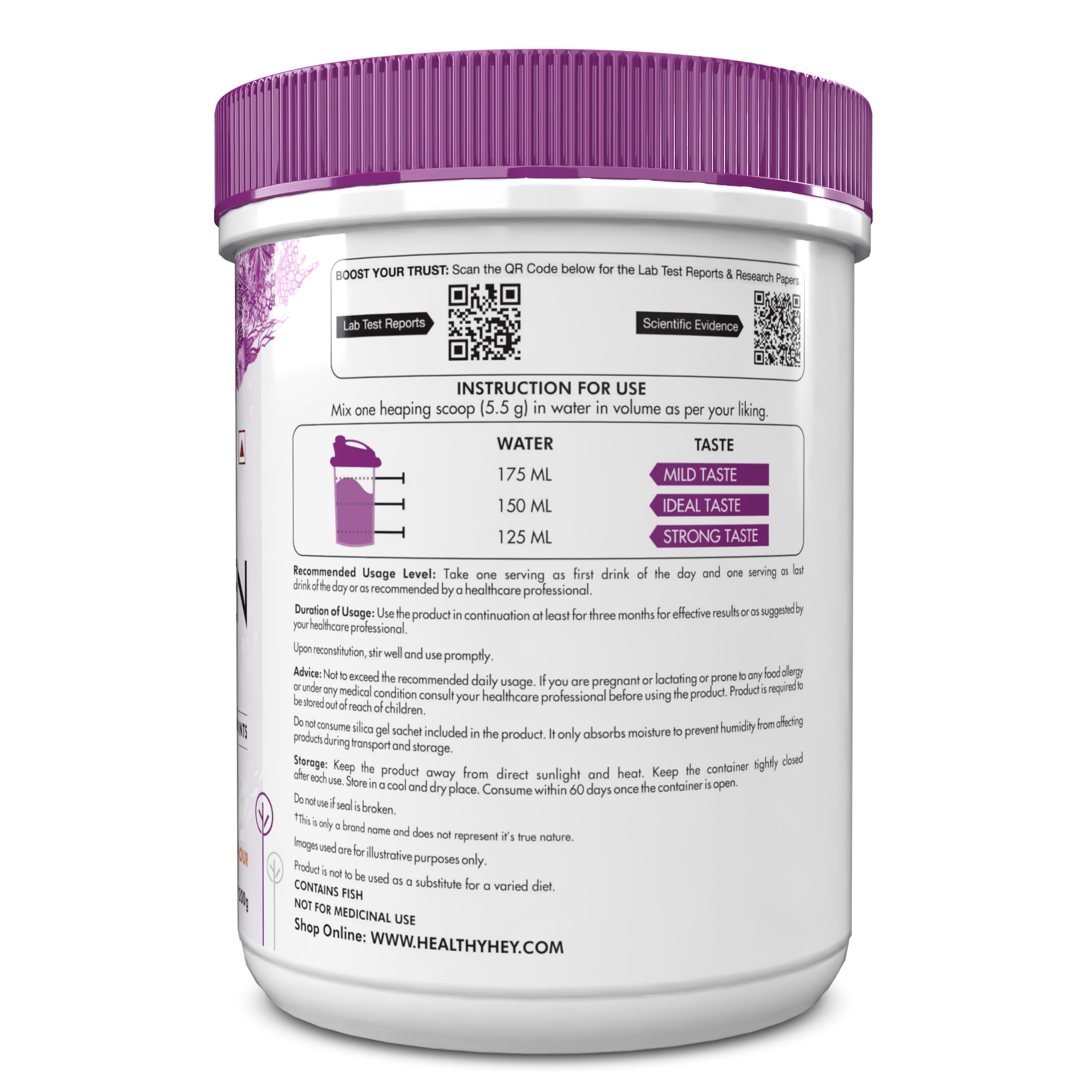 HealthyHey Nutrition Powder Glow-n-Shine Marine Collagen Peptide Powder 200g - Boost Skin, Hair & Joint Health