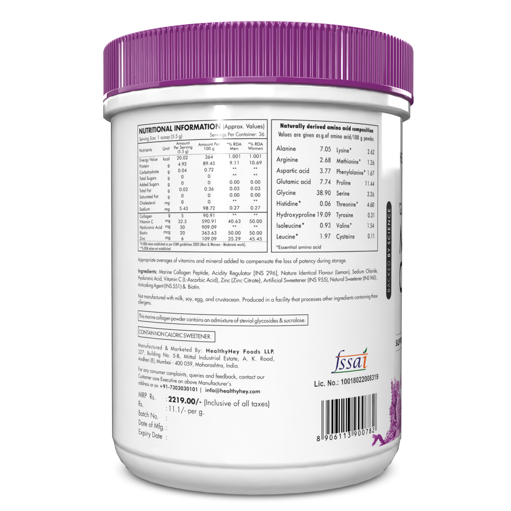 HealthyHey Nutrition Powder Glow-n-Shine Marine Collagen Peptide Powder 200g - Boost Skin, Hair & Joint Health