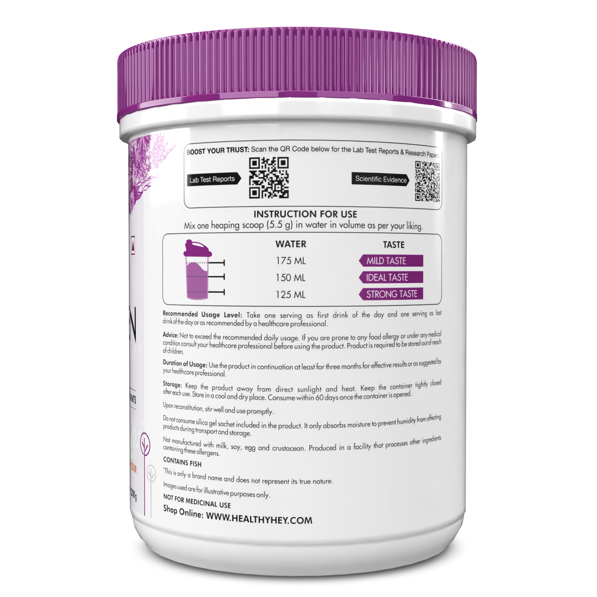 HealthyHey Nutrition Powder Glow-n-Shine Marine Collagen Peptide Powder 200g - Boost Skin, Hair & Joint Health