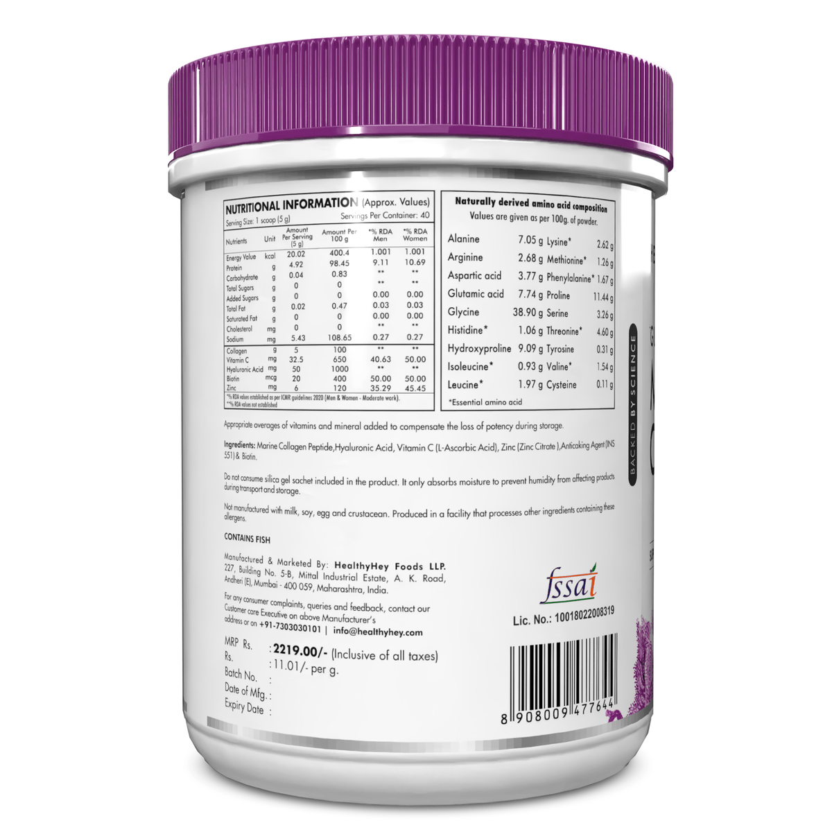 HealthyHey Nutrition Powder Glow-n-Shine Marine Collagen Peptide Powder 200g - Boost Skin, Hair & Joint Health