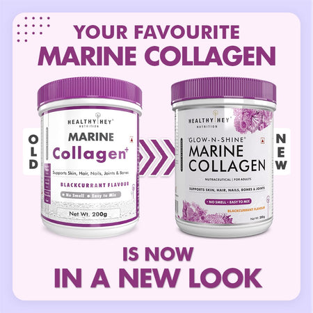 HealthyHey Nutrition Powder Glow-n-Shine Marine Collagen Peptide Powder 200g - Boost Skin, Hair & Joint Health