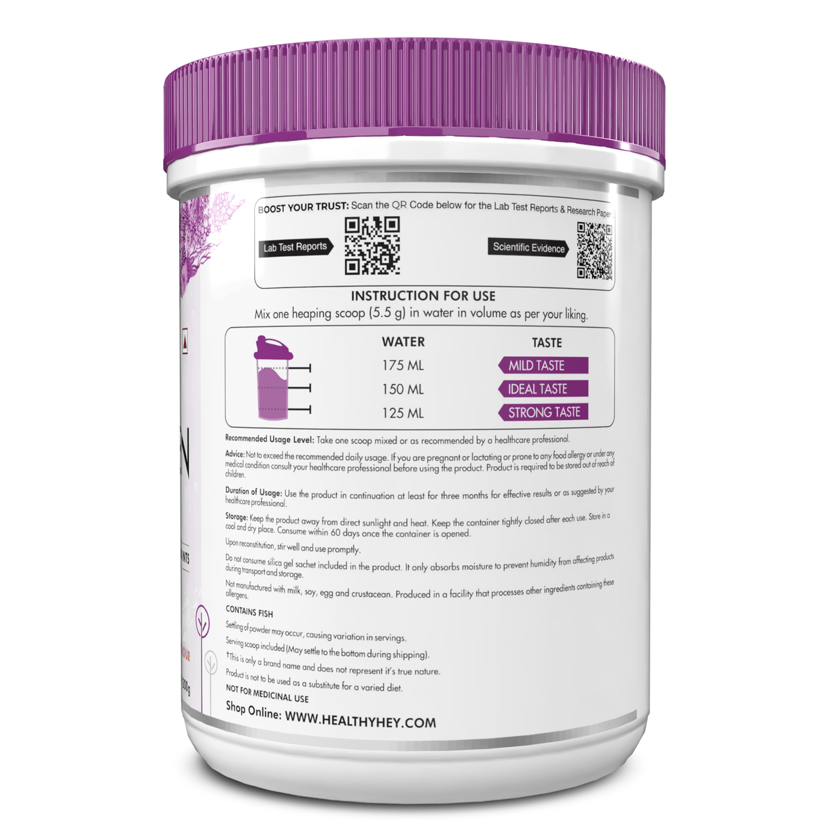 HealthyHey Nutrition Powder Glow-n-Shine Marine Collagen Peptide Powder 200g - Boost Skin, Hair & Joint Health