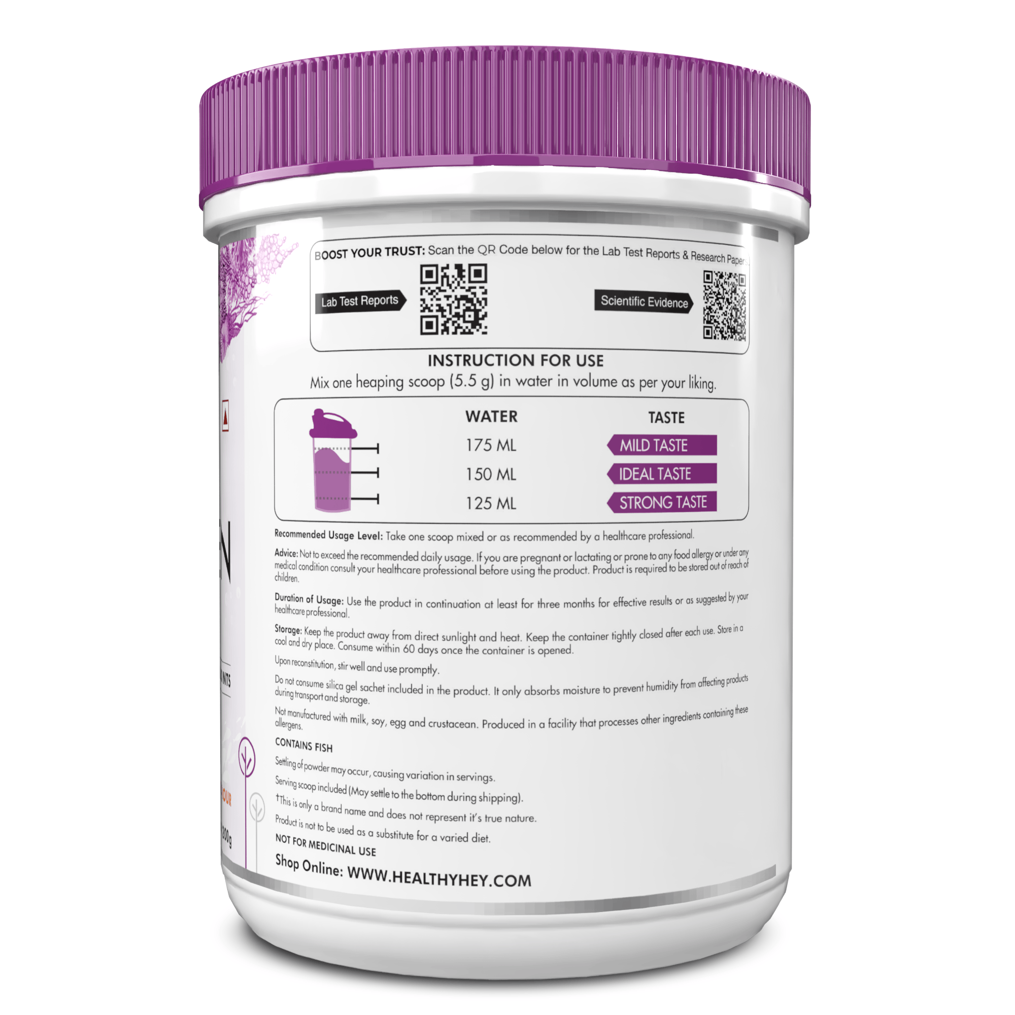 HealthyHey Nutrition Powder Glow-n-Shine Marine Collagen Peptide Powder 200g - Boost Skin, Hair & Joint Health