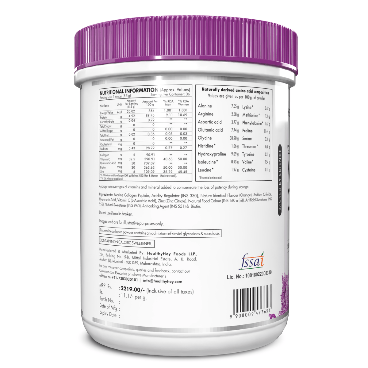 HealthyHey Nutrition Powder Glow-n-Shine Marine Collagen Peptide Powder 200g - Boost Skin, Hair & Joint Health