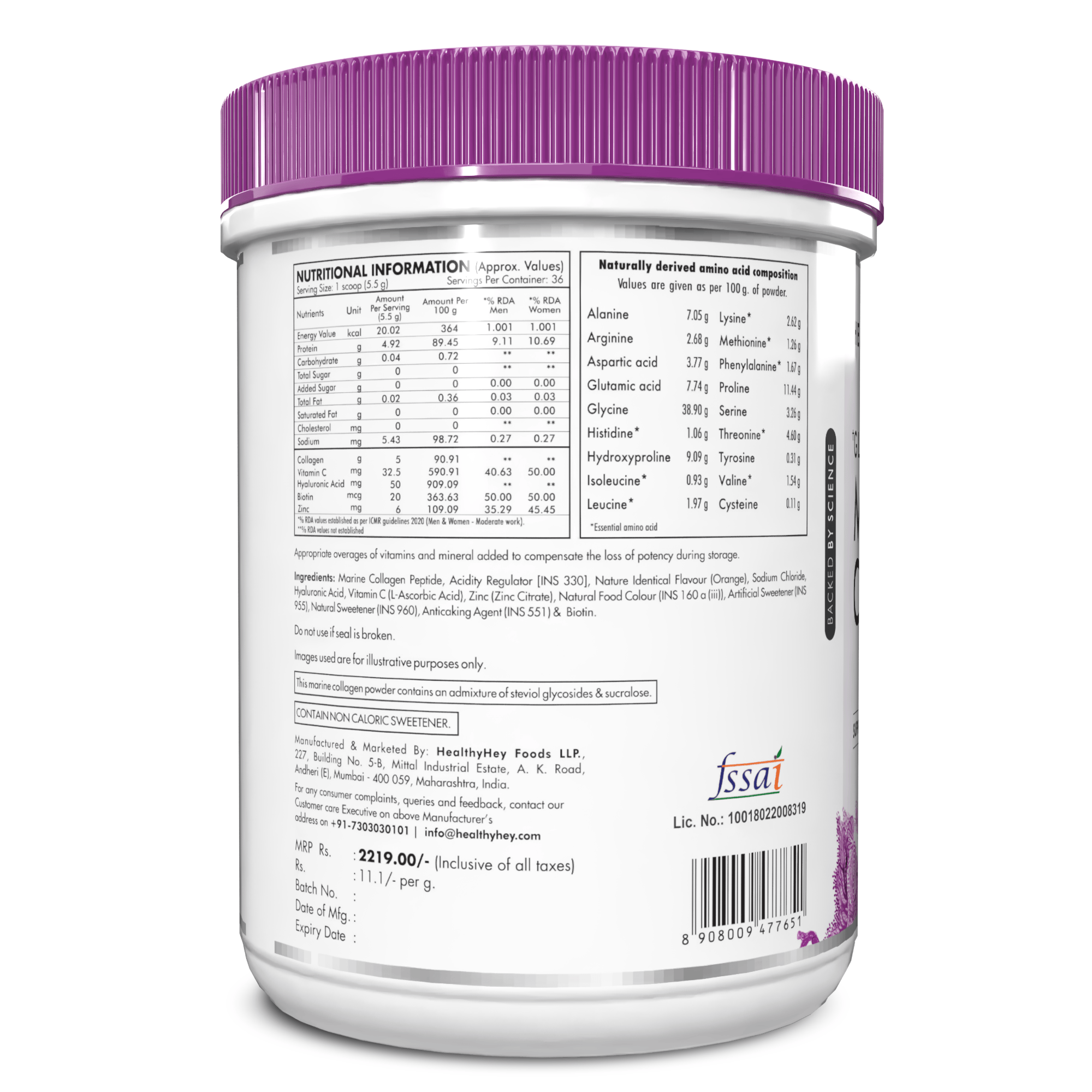 HealthyHey Nutrition Powder Glow-n-Shine Marine Collagen Peptide Powder 200g - Boost Skin, Hair & Joint Health