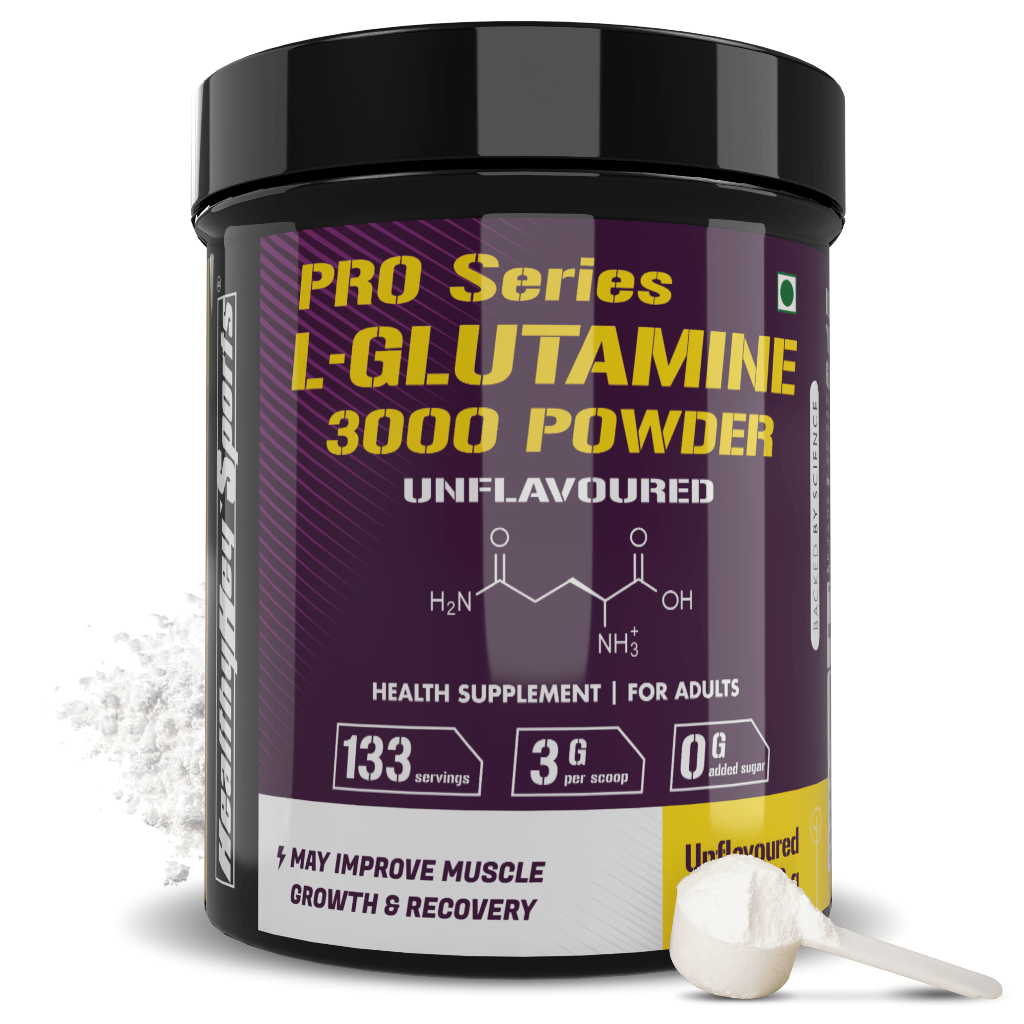 HealthyHey Nutrition Powder Glutamine Powder, Muscle Growth and Recovery - 400g - 133 Servings (Unflavoured, 400g)