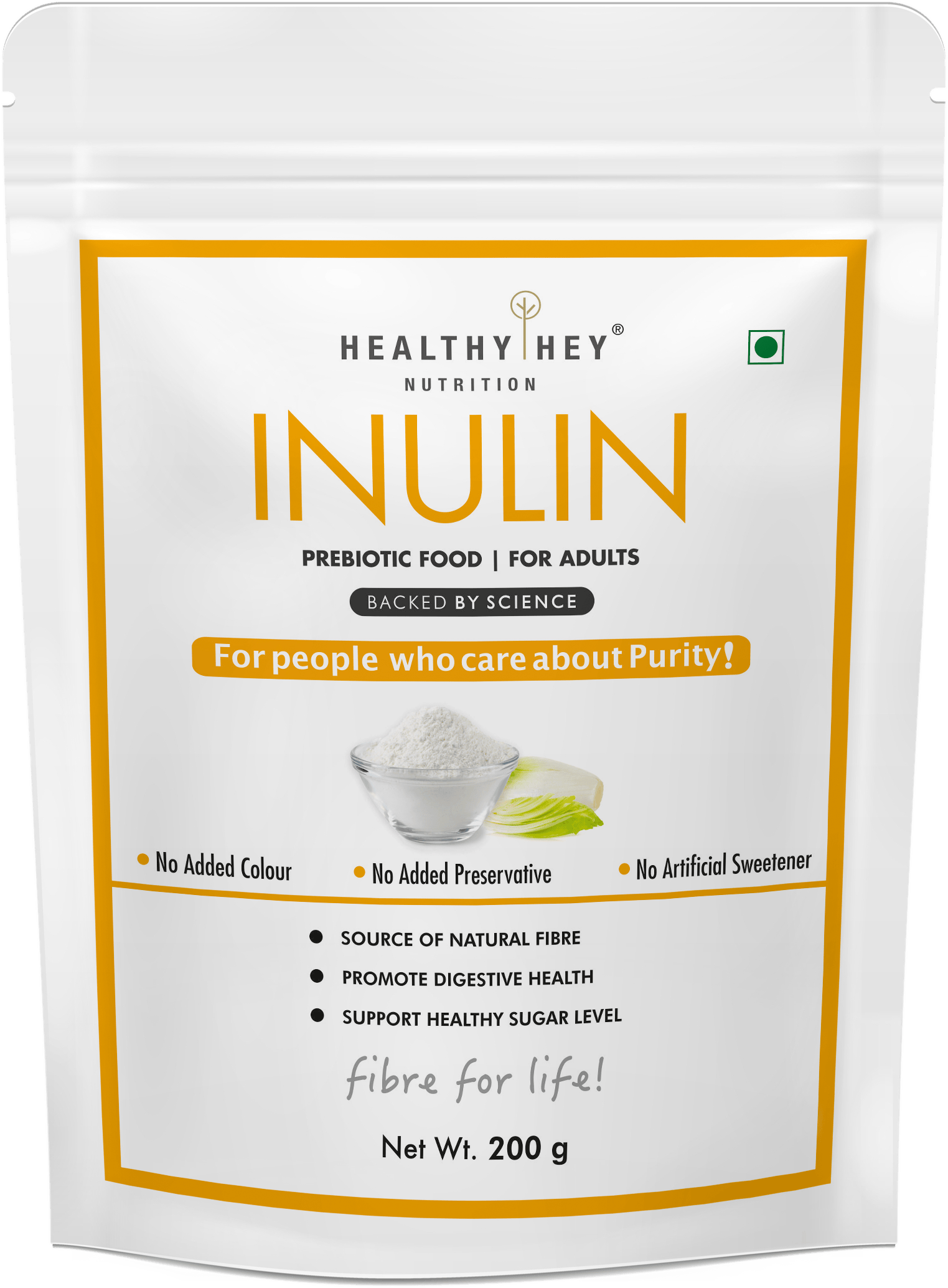 HealthyHey Nutrition Powder Inulin Powder,Source of natural fibre Prebiotic Food For Adults 200g