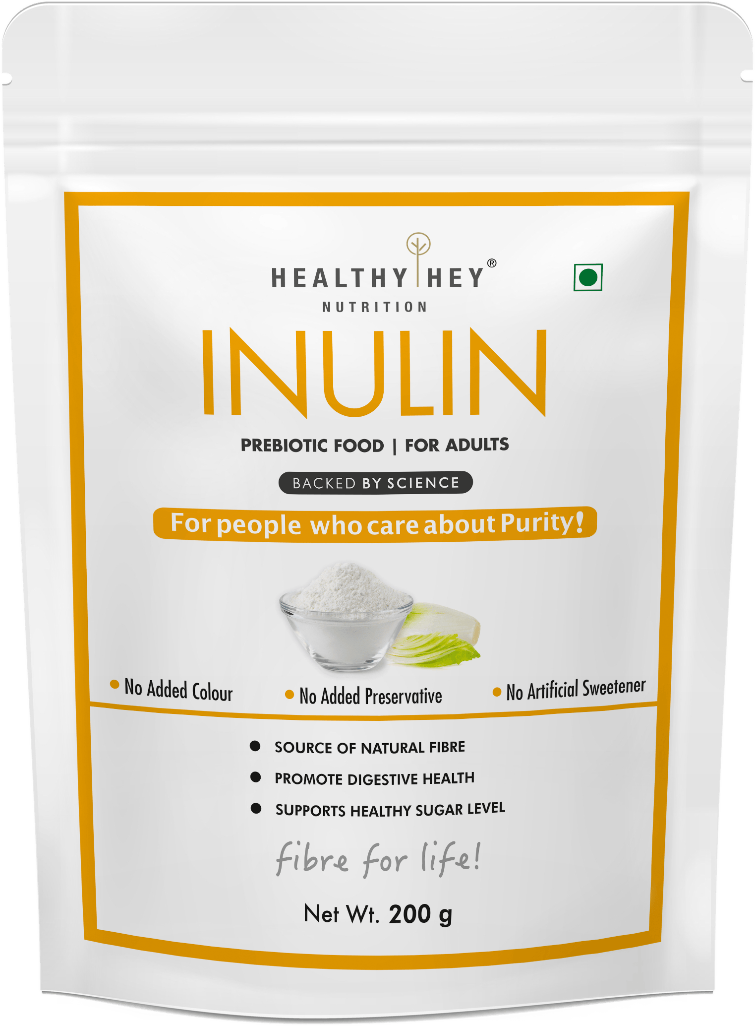 HealthyHey Nutrition Powder Inulin Powder,Source of natural fibre Prebiotic Food For Adults 200g