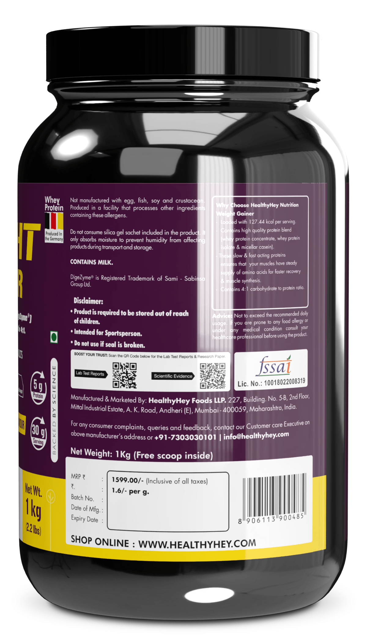 HealthyHey Nutrition Powder Irish Chocolate Cream Weight Gainer with Complex Protein Mix - Sugar Free - Irish Chocolate Cream Flavour - 1 Kg (Irish Chocolate Cream)