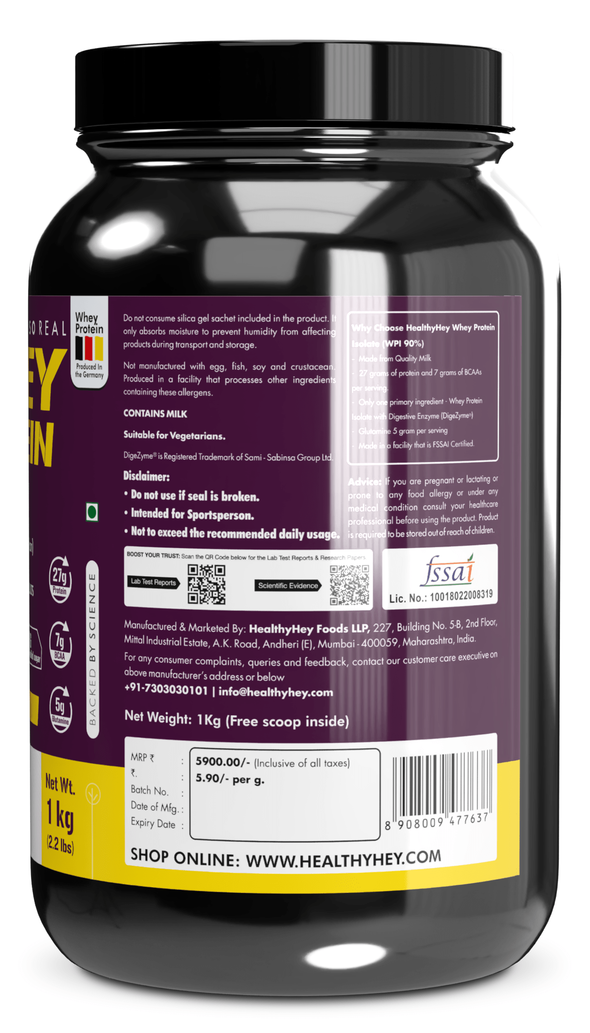 HealthyHey Nutrition Powder ISO Whey Protein - ISOReal - Sourced from Germany - 90% Protein