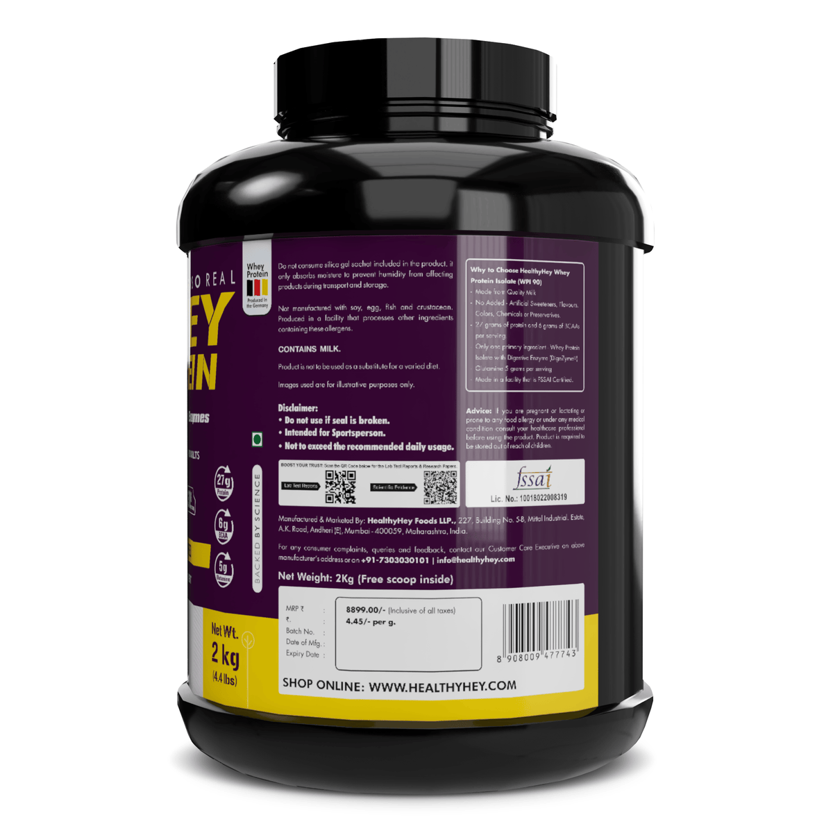 HealthyHey Nutrition Powder ISO Whey Protein - ISOReal - Sourced from Germany - 90% Protein