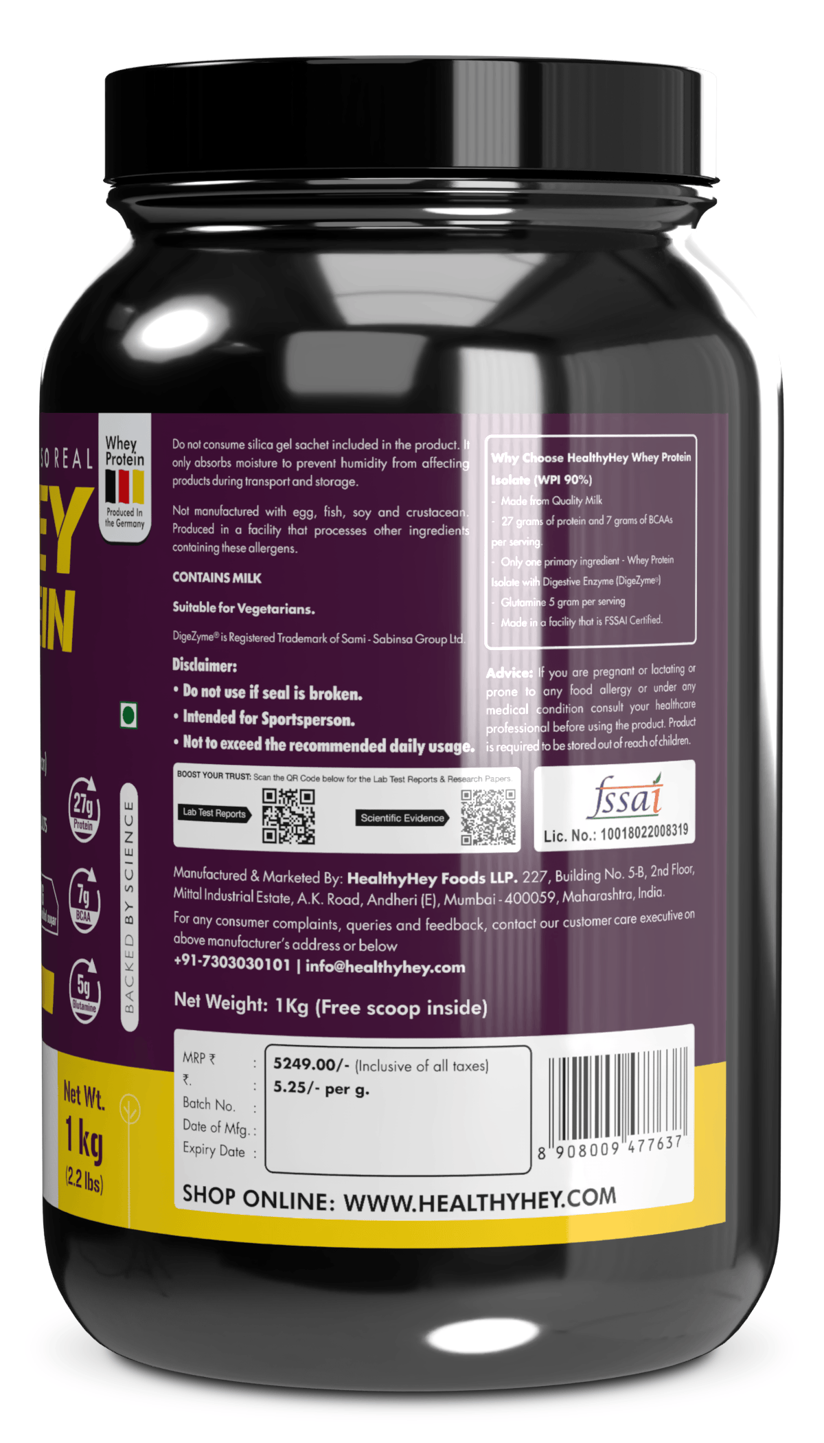 HealthyHey Nutrition Powder ISO Whey Protein - ISOReal - Sourced from Germany - 90% Protein