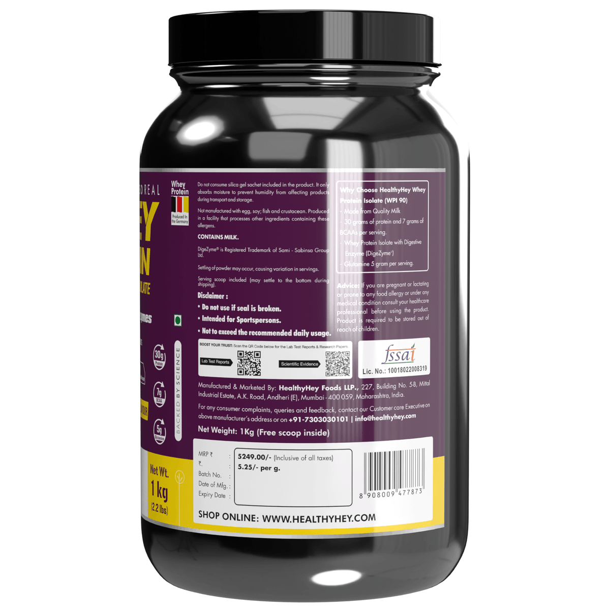 HealthyHey Nutrition Powder ISO Whey Protein - ISOReal - Sourced from Germany - 90% Protein