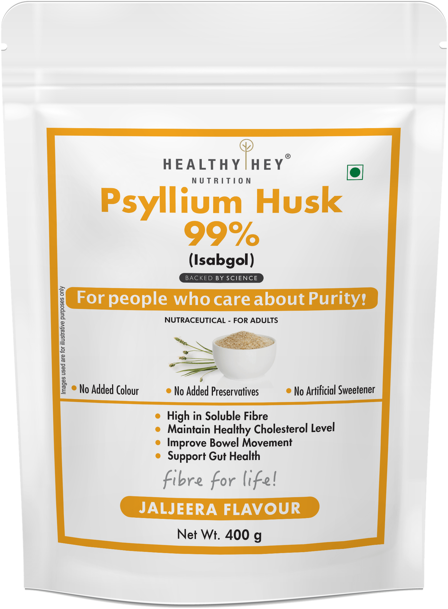 HealthyHey Nutrition Powder Jaljeera Psyllium Husk 99%, Metabolism Management - Fibre Support - 400 gram Powder
