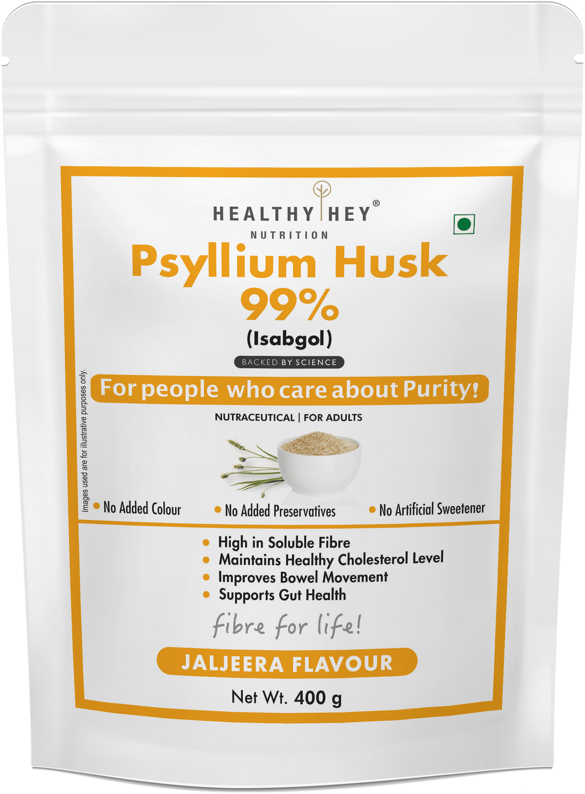 HealthyHey Nutrition Powder Jaljeera Psyllium Husk 99%, Metabolism Management - Fibre Support - 400 gram Powder