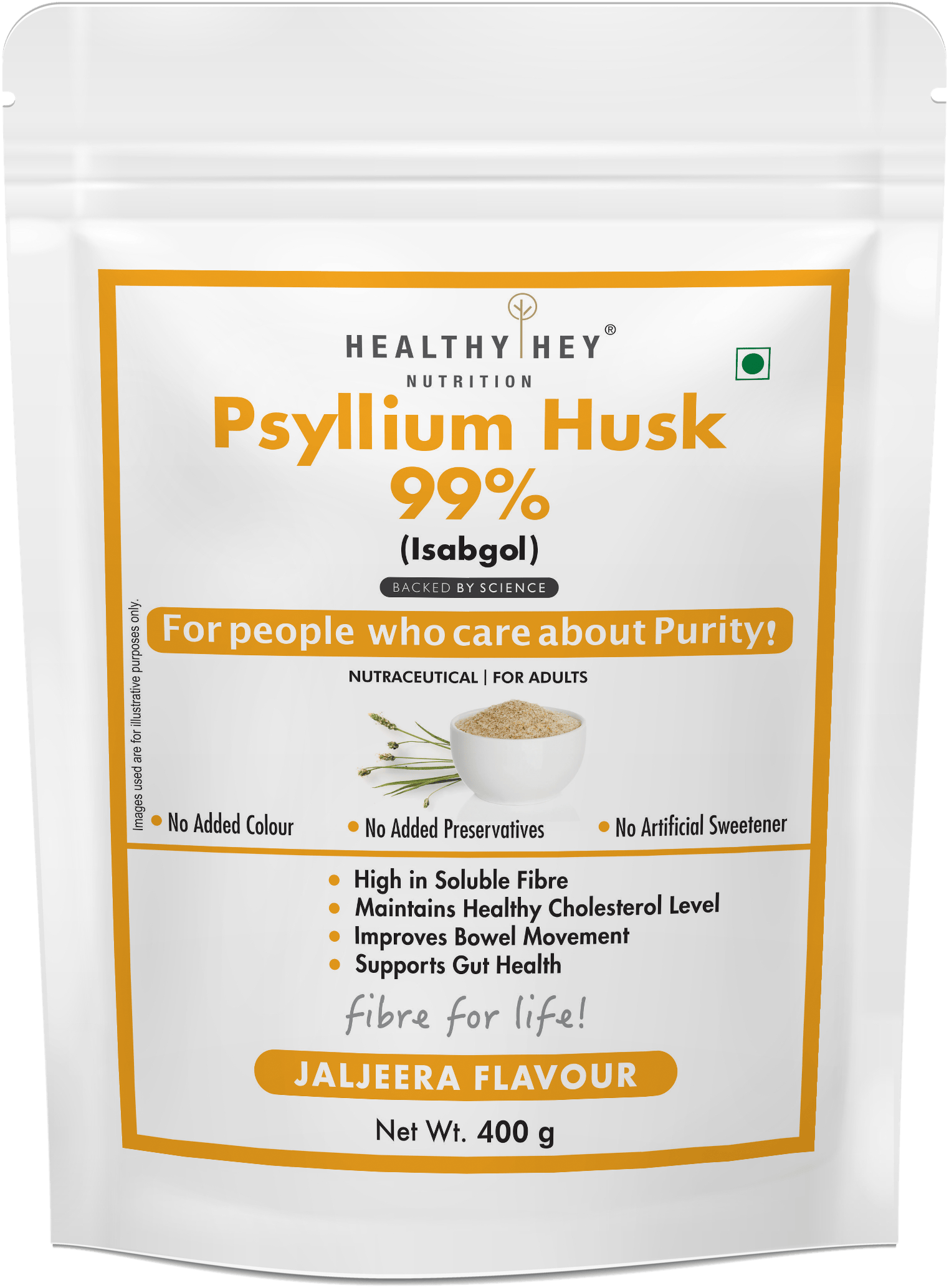 HealthyHey Nutrition Powder Jaljeera Psyllium Husk 99%, Metabolism Management - Fibre Support - 400 gram Powder
