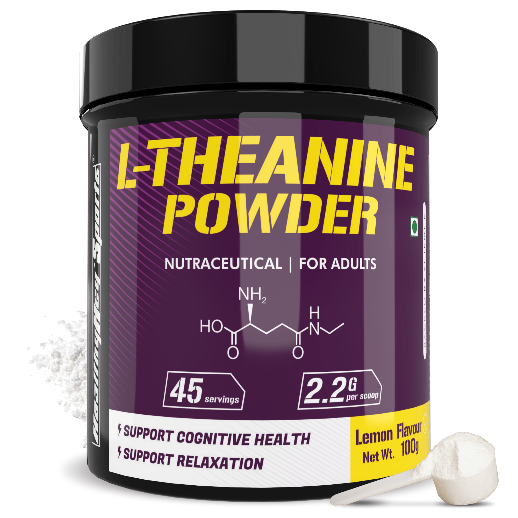 HealthyHey Nutrition Powder L-Theanine Powder,Support Cognitive Health - Lemon Flavoured - 100g