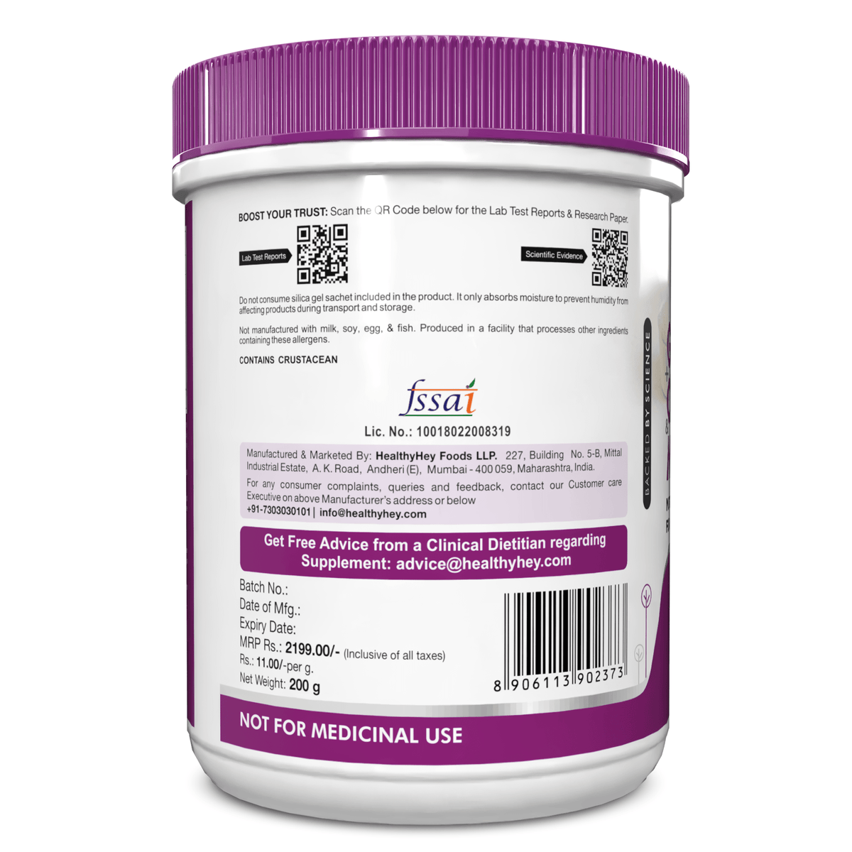 HealthyHey Nutrition Powder Lemon / 200g Glucosamine + Chondroitin & MSM Powder, Supports Bone & Joint Health - Lemon Flavour - 200g